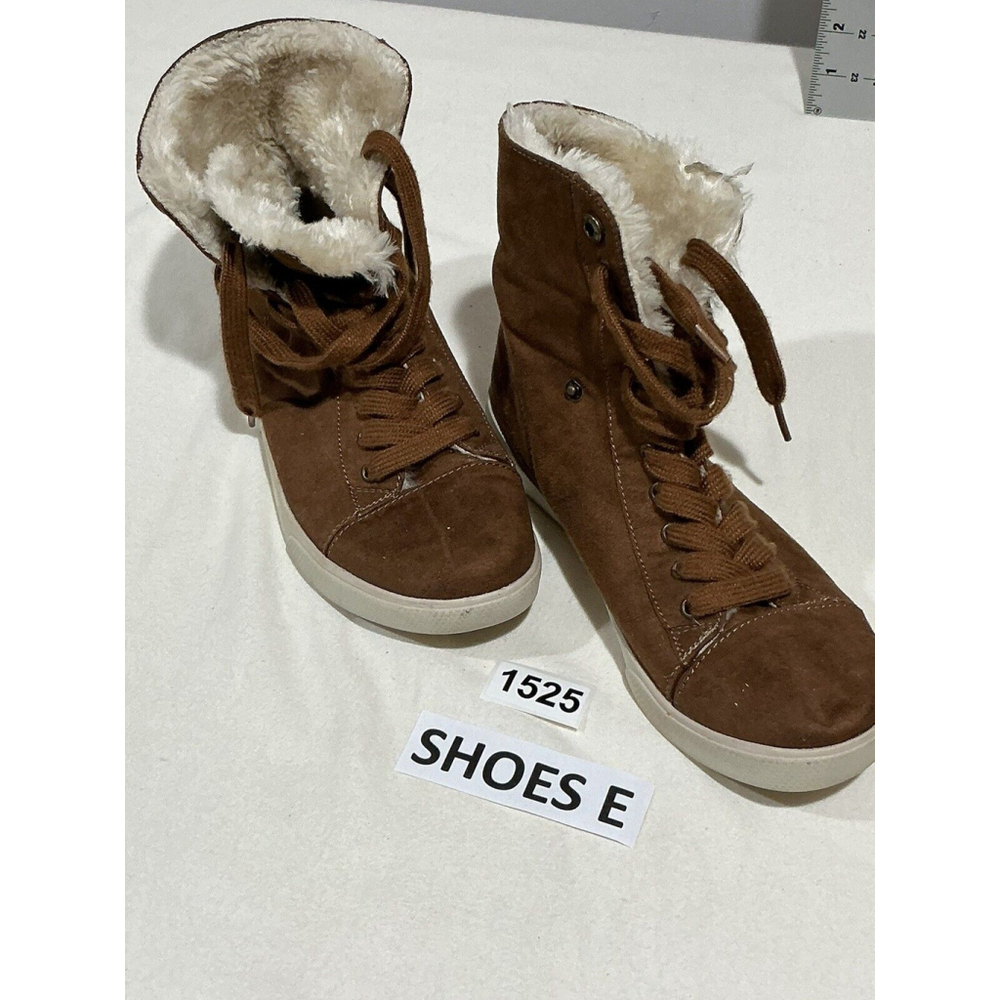 Womans Brash Ankle Boots Sherling Style Brown Fur Lined Size 8